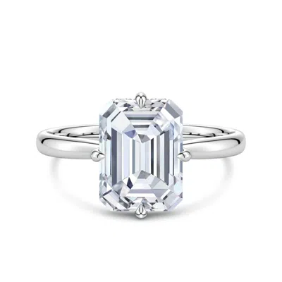 Angara 4.19 Ctw Solitaire Emerald-cut Diamond Engagement Ring With Hidden Halo In Metallic