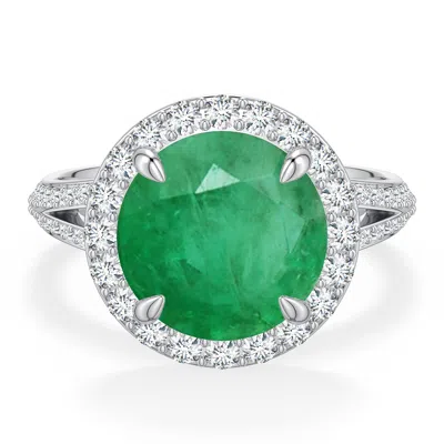 Angara 4.2 Ctw Round Emerald Halo Engagement Ring With Accents In Metallic