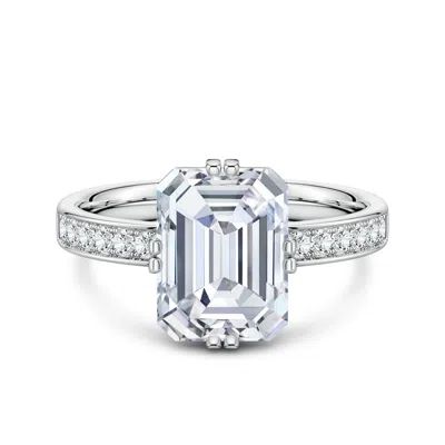 Angara 4.22 Ctw Emerald-cut Diamond Engagement Ring With Double Flat Prongs In Metallic