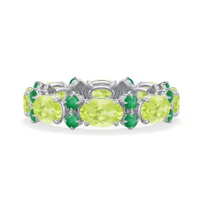 Angara 4.26 Ctw Alternating Oval Peridot And Emerald Eternity Ring In Metallic