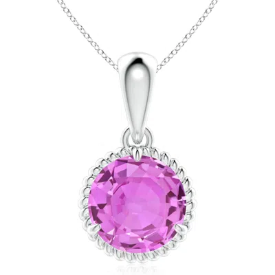 Angara 4.5 Ctw Rope-framed Claw-set Lab-grown Pink Sapphire Solitaire Pendant In Platinum/vibrant Pink