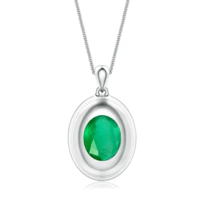 Angara 4.51 Ctw Oval Emerald Men's Medallion Pendant With Chain In Green