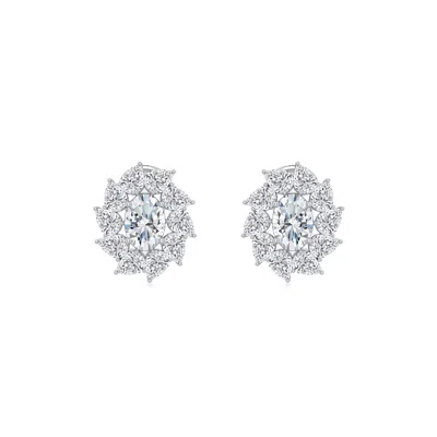 Angara 4.52 Ctw Oval Diamond Tilted Halo Stud Earrings In Platinum/g