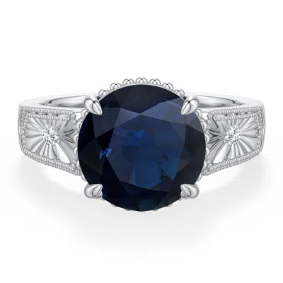 Angara 4.54 Ctw Round Blue Sapphire Quatrefoil Hidden Halo Engagement Ring In Metallic