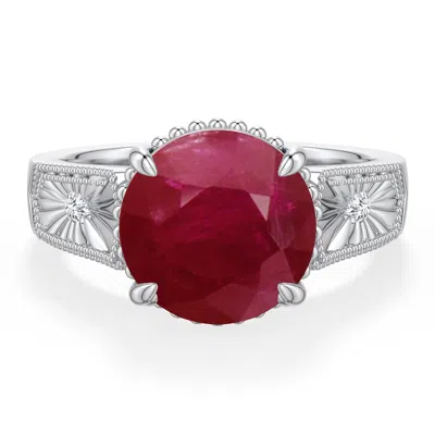 Angara 4.54 Ctw Round Ruby Quatrefoil Hidden Halo Engagement Ring In Metallic