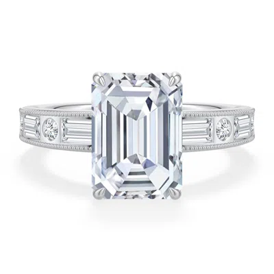 Angara 4.58 Ctw Emerald-cut Diamond Engagement Ring With Multi-shape Accents In Platinum/g