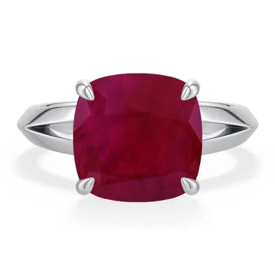 Angara 4.6 Ctw Cushion Ruby Knife-edge Split Shank Engagement Ring In Platinum/dark Red