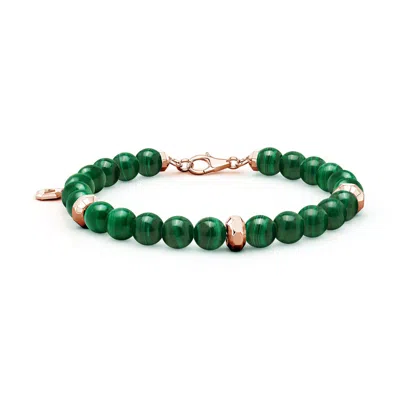 Angara 46.0 Ctw Men's Malachite Beaded Bracelet With Octagon Metal Motifs In Green