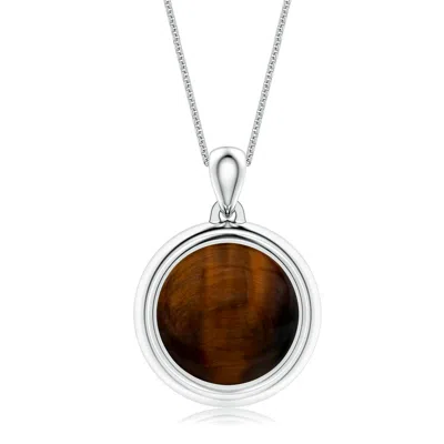Angara 4.63 Ctw Bezel-set Round Tiger's Eye Men's Medallion Pendant With Chain In Brown