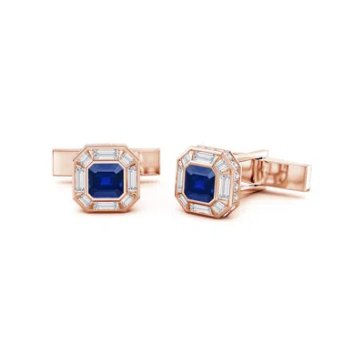Angara 4.7 Ctw Square Emerald-cut Lab-grown Blue Sapphire Men's Cufflinks In Gold