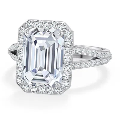 Angara 4.74 Ctw Emerald-cut Diamond Halo Engagement Ring With Accents In Platinum/g