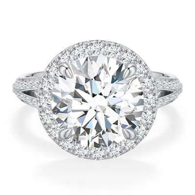 Angara 4.81 Ctw Round Lab-grown Diamond Halo Engagement Ring With Accents In Metallic
