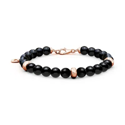 Angara 48.3 Ctw Men's Black Onyx Beaded Bracelet With Octagon Metal Motifs