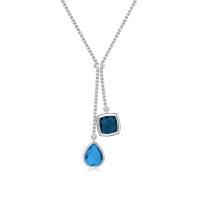 Angara 4.85 Ctw Pear Swiss Blue Topaz And Cushion London Blue Topaz Lariat Necklace In Silver/light Swiss Blue