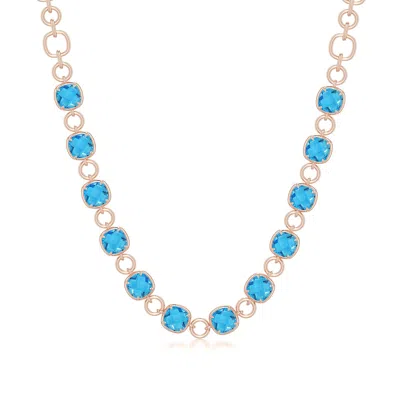 Angara 49.08 Ctw Alternating Cushion Swiss Blue Topaz Link Chain Necklace In Rose Gold/light Swiss Blue