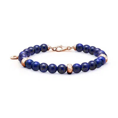 Angara 49.45 Ctw Men's Lapis Lazuli Beaded Bracelet With Octagon Metal Motifs In Blue
