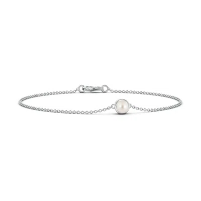 Angara 4mm Bezel-set Round Freshwater Pearl Chain Bracelet In Metallic