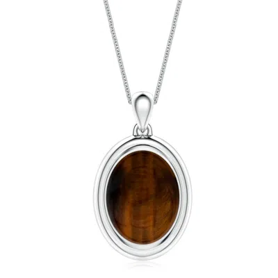 Angara 5.0 Ctw Bezel-set Oval Tiger's Eye Men's Medallion Pendant With Chain In Brown