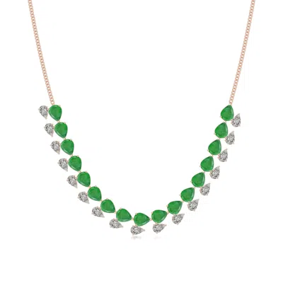 Angara 50.32 Ctw Pear-shaped Emerald And Diamond Fringe Necklace In Rose Gold/medium Green