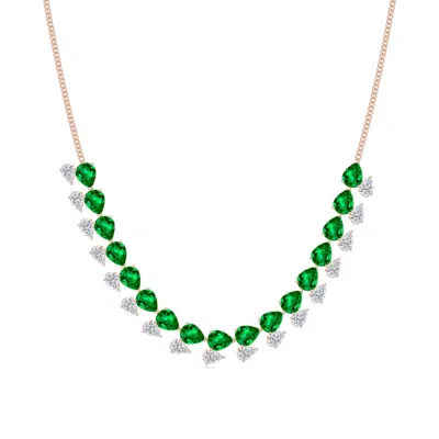 Angara 50.32 Ctw Pear-shaped Lab-grown Emerald And Diamond Fringe Necklace In Rose Gold/rich Green