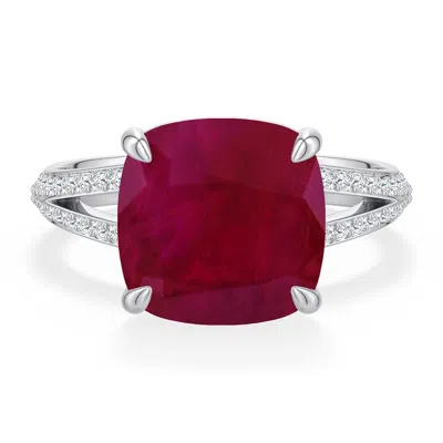 Angara 5.05 Ctw Cushion Ruby Engagement Ring With Pavé Accents In Platinum/dark Red