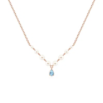 Angara 5.2 Ctw Pear Aquamarine And Partially Graduated Freshwater Pearl Necklace In Gold