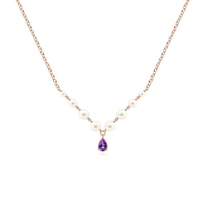 Angara 5.23 Ctw Pear Amethyst And Partially Graduated Freshwater Pearl Necklace In Gold