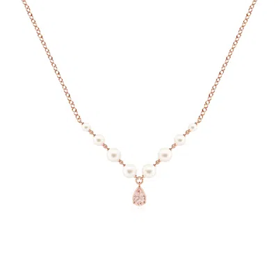 Angara 5.28 Ctw Pear Morganite And Partially Graduated Freshwater Pearl Necklace In Gold