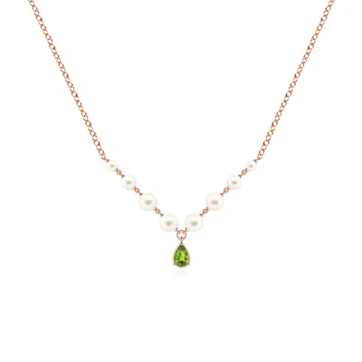 Angara 5.3 Ctw Pear Peridot And Partially Graduated Freshwater Pearl Necklace In Gold