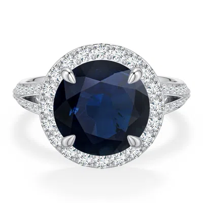 Angara 5.31 Ctw Round Blue Sapphire Halo Engagement Ring With Accents In Metallic