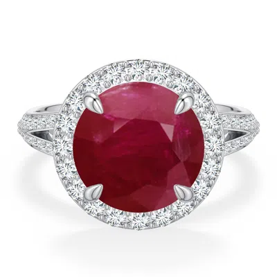 Angara 5.31 Ctw Round Ruby Halo Engagement Ring With Accents In Metallic