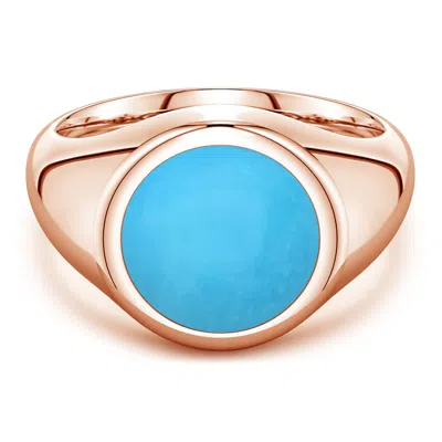 Angara 5.31 Ctw Round Turquoise Men's Signet Ring In Blue