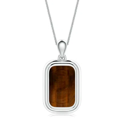 Angara 5.36 Ctw Cushion Rectangular Tiger's Eye Men's Tag Pendant With Chain In Brown