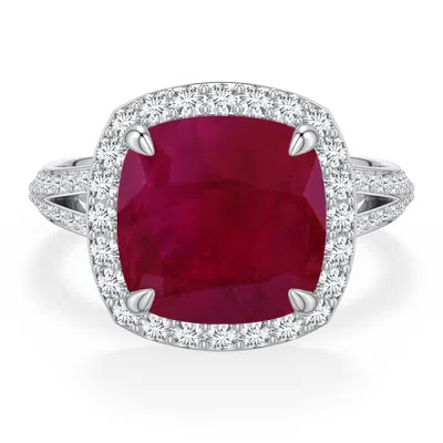 Angara 5.39 Ctw Cushion Ruby Halo Engagement Ring With Accents In Metallic