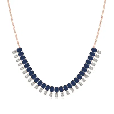 Angara 54.81 Ctw Cushion Rectangular Blue Sapphire And Diamond Fringe Necklace In Rose Gold/dark Blue