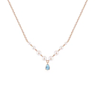 Angara 5.5 Ctw Pear Aquamarine And Partially Graduated Akoya Pearl Necklace In Gold