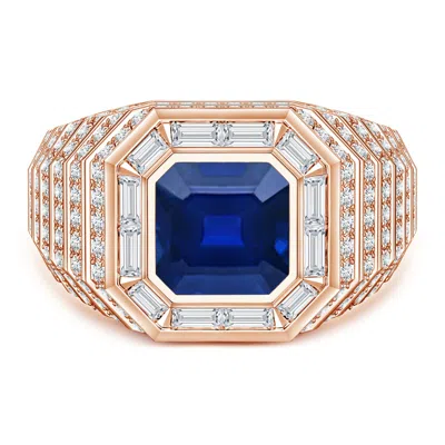 Angara 5.51 Ctw Square Emerald-cut Lab-grown Blue Sapphire Men's Cocktail Ring In Multi