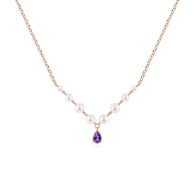 Angara 5.53 Ctw Pear Amethyst And Partially Graduated Akoya Pearl Necklace In Gold
