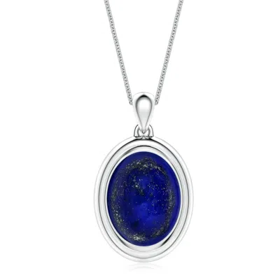 Angara 5.54 Ctw Bezel-set Oval Lapis Lazuli Men's Medallion Pendant With Chain In Blue
