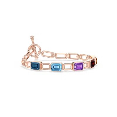 Angara 5.55 Ctw Emerald-cut Multi-gemstone Paperclip Chain Bracelet In Rose Gold/medium Greenish Blue
