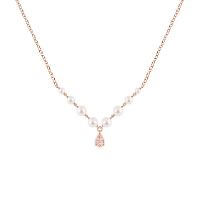 Angara 5.58 Ctw Pear Morganite And Partially Graduated Akoya Pearl Necklace In Gold