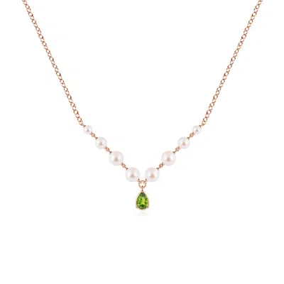 Angara 5.6 Ctw Pear Peridot And Partially Graduated Akoya Pearl Necklace In Gold