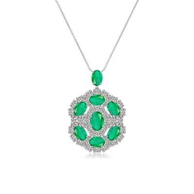 Angara 5.7 Ctw Oval Emerald Layered Halo Pendant In Platinum/medium Green