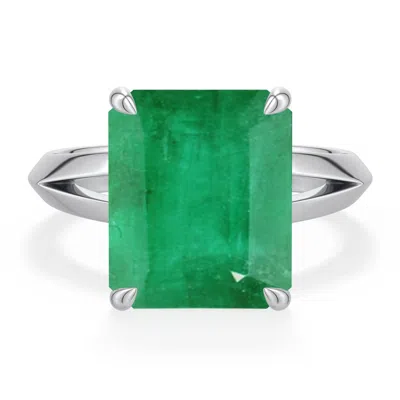 Angara 5.75 Ctw Emerald-cut Emerald Knife-edge Split Shank Engagement Ring In Platinum/medium Green