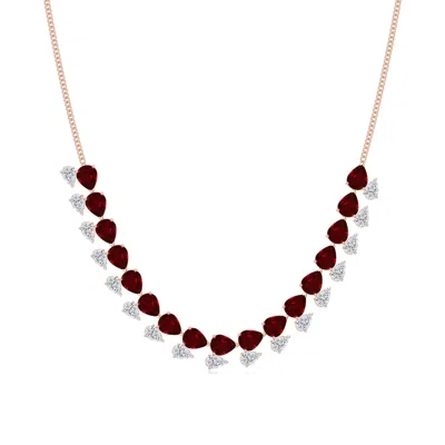 Angara 58.82 Ctw Pear-shaped Lab-grown Ruby And Diamond Fringe Necklace In Rose Gold/deep Rich Red