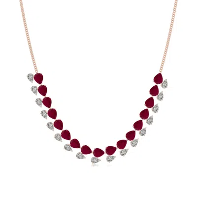 Angara 58.82 Ctw Pear-shaped Ruby And Diamond Fringe Necklace In Rose Gold/dark Red