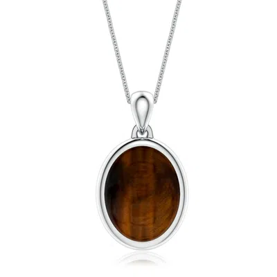 Angara 5.96 Ctw Oval Tiger's Eye Men's Medallion Pendant With Chain In Metallic