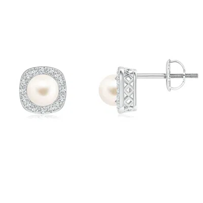 Angara 5mm Classic Freshwater Pearl Studs With Diamond Halo In Metallic