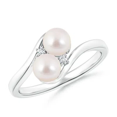 Angara 5mm Double Japanese Akoya Pearl Ring With Diamond Accents In Metallic