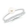 Angara 5mm Freshwater Pearl Dual Shank Ring With Diamonds In Platinum/white